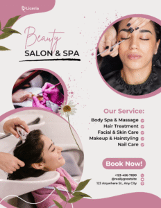 pink floral modern beauty salon and spa flyer